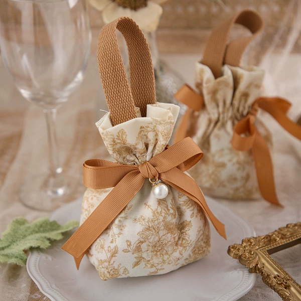 Spot color canvas bag (*1 piece) - champagne + pearls