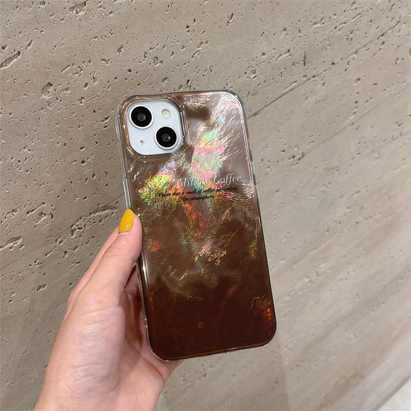 El patrón de papel de aluminio manchado degradado de café estilo ins se aplica a la carcasa del teléfono móvil iPhone13 16ProMax Apple 14/15 hembra