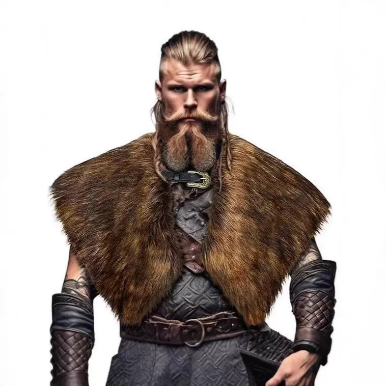 2025跨境新款男女同款中世纪维京毛皮披肩斗篷文艺角色扮演服装