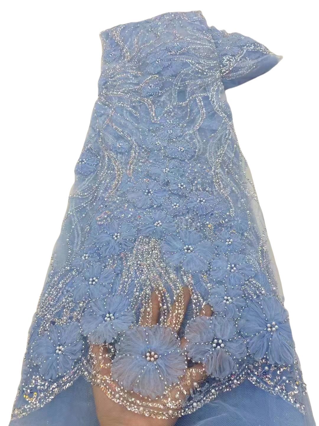 Fábrica de flores en stock bordadas perlas bordadas esquinillas de perlas bordadas de moda pequeña fresca vestido vestido de boda tela