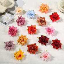 9cm新款玫瑰花头包芯玫瑰配饰DIY手工仿真花绢布头饰卷边玫瑰花