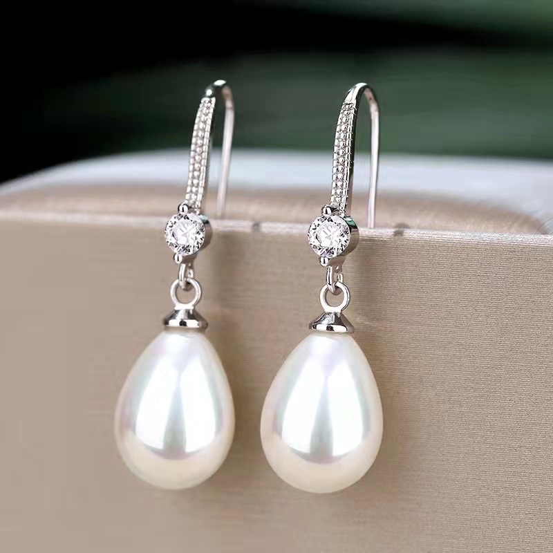 Cross-border jewelry European and American simple water drop pendant oval pearl earrings bridal bridesmaid earrings factory direct sales