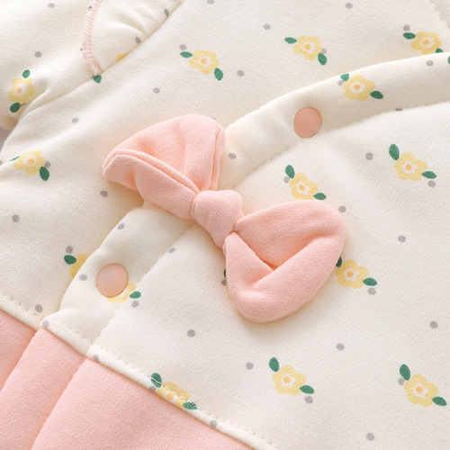 Newborn Baby Bodysuit with Pockets, Cartoon Design, Zipper, Thicker Cotton for Autumn and Winter Outings