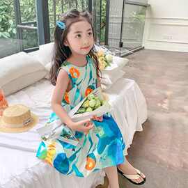 女童连衣裙2026夏季新款女宝法式洋气无袖扎染儿童甜美公主裙裙子