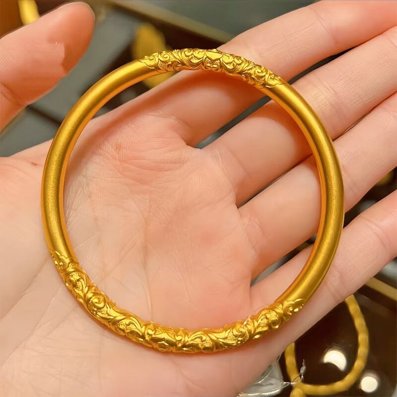 Ancient gold simulation gold-plated copper solid plain ring bracelet Vietnamese gold bauhinia bauhinia curly grass pattern bracelet Ancient gold simulation gold-plated copper solid plain ring bracelet Vietnamese gold bauhinia bauhinia curly grass pattern bracelet
