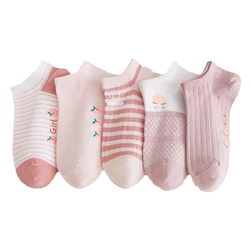 Dibujos animados de la marea de la calle de corte bajo de tobillo calcetines al por mayor de primavera Zhuji calcetines de color caqui rosa de la muchacha de producción