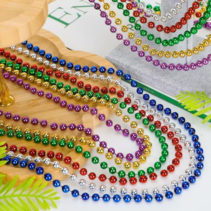Cross Border 6MM7MM Electroplated Bead Chain Color Necklace Independence Day Necklace Carnival Halloween Party Bead Chain Cross Border 6MM7MM Electroplated Bead Chain Color Necklace Independence Day Necklace Carnival Halloween Party Bead Chain