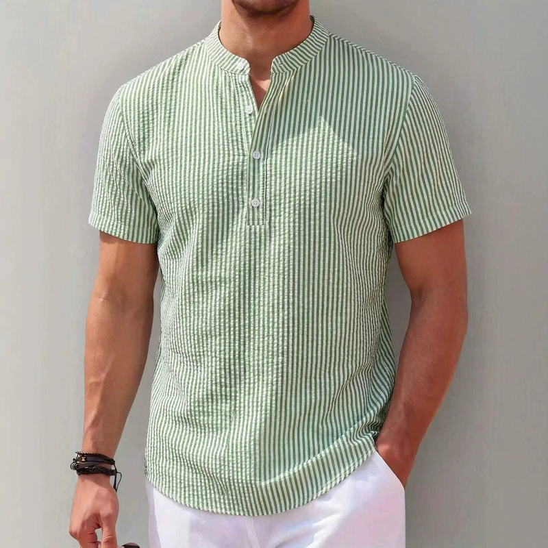Fashionable and Comfortable Striped Short-Sleeved Shirt, Summer Thin Breathable Shirt, Casual Men's Top Fashionable and Comfortable Striped Short-Sleeved Shirt, Summer Thin Breathable Shirt, Casual Men's Top