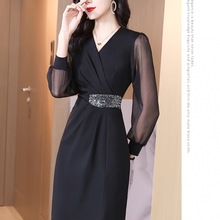 法式感连衣裙女2023秋季新款长袖妈妈气质名媛洋气收腰包臀裙