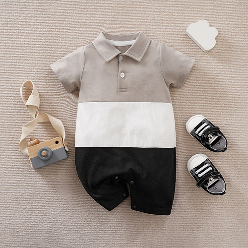 Short-sleeve newborn baby clothes summer 0-1 year old infant onesie ultra cute baby short crawl suit summer cotton hooded top