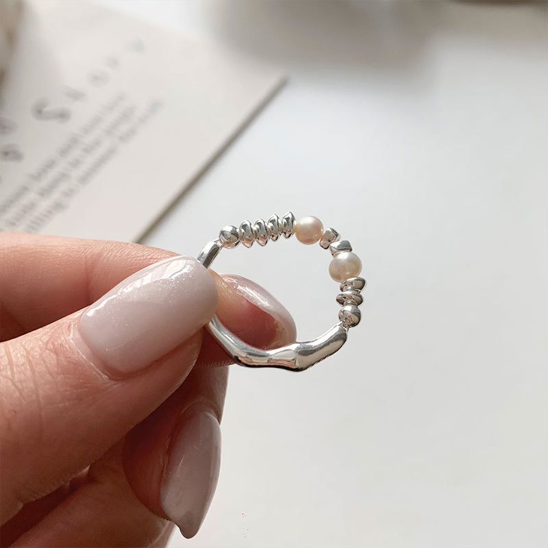 Simple Style Circle Silver Pearl Plating Rings 1 Piece