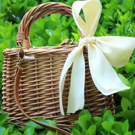 2025新复古草编包手提小方包藤编包 女式手提包 复古菜篮子柳编包