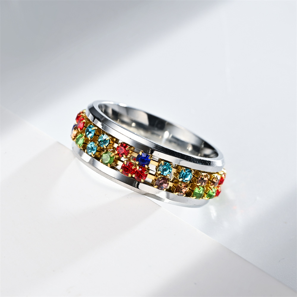 Lady Round Stainless Steel Plating Zircon Rings 1 Piece