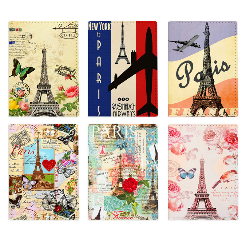 现货欧美款埃菲尔铁塔多功能护照包印花旅行护照夹PU证件保护套