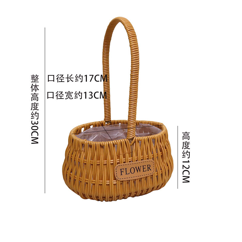 Cestas de mano tejidas a mano de plástico de caña decorativa flor seca canasta de flores portátiles canasta de regalos al por mayor
