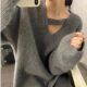 Gray Hollow Pullover Knitted Soft Waxy Sweater for Women 2025 Early Autumn Design Niche High-End Lazy Style Sweater
