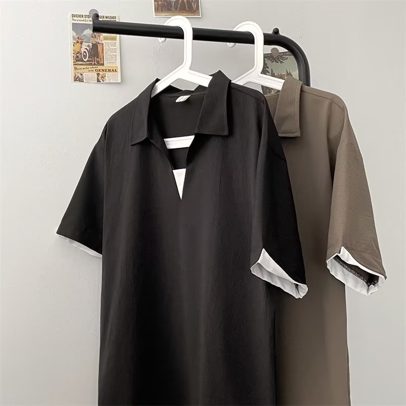 2024 nuevo polo de manga corta con solapa, camiseta de verano de marca de moda para hombres, camiseta de todo fósforo de tendencia delgada de estilo coreano