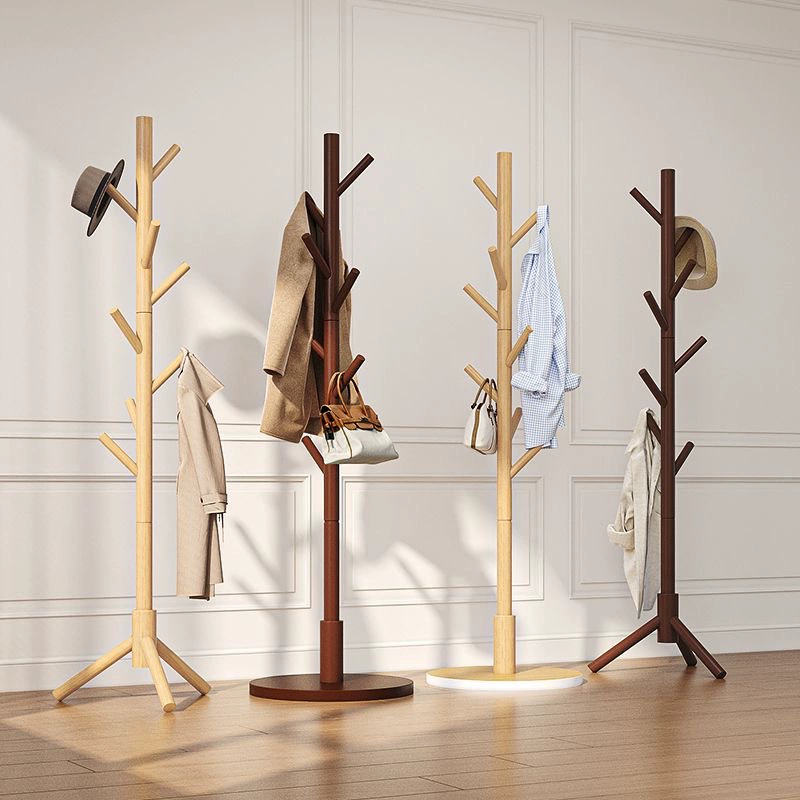 Вешалка для одежды из цельного дерева, напольная однополюсная вертикальная вешалка для одежды для гостиной, простая сушилка для одежды из цельного дерева, вешалка для сумок