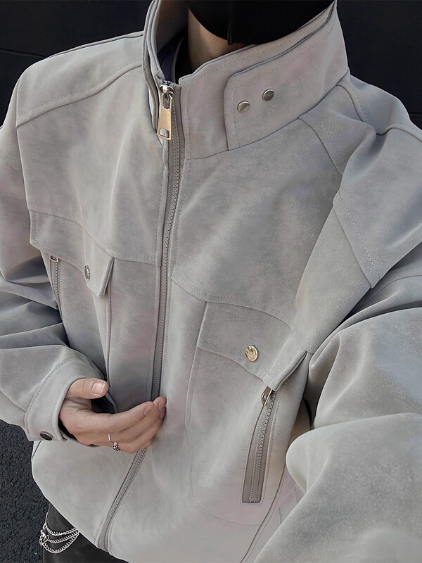 Matte Pu Leather Jacket Men's Spring and Autum High-End Handsome Workwear Stand-Up Collar Jacket American Retro Bomber Jacket Matte Pu Leather Jacket Men's Spring and Autum High-End Handsome Workwear Stand-Up Collar Jacket American Retro Bomber Jacket