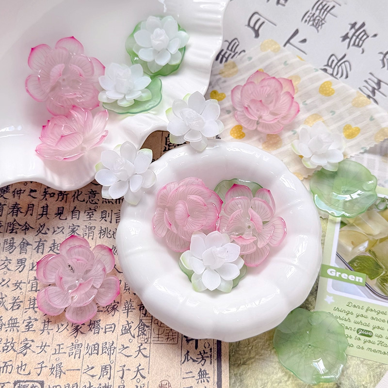 夏日荷花古风新中式莲花荷叶仿真水滴立体热缩片diy手工挂件|undefined