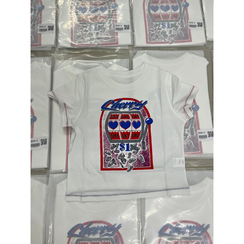 26Ss Nanyou Haute Couture/Boutique Niche Che Valentine's Day Series Slot Machine Print Short Sleeve T-Shirt for Women