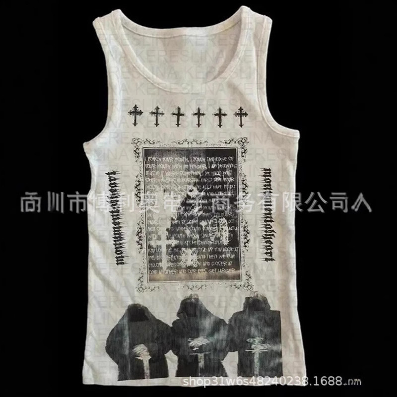 2k Style Cute Women's Hands-Free Vest 2000 s Punk Cool Printed Short Vest T-Shirt Cool Street Fashion