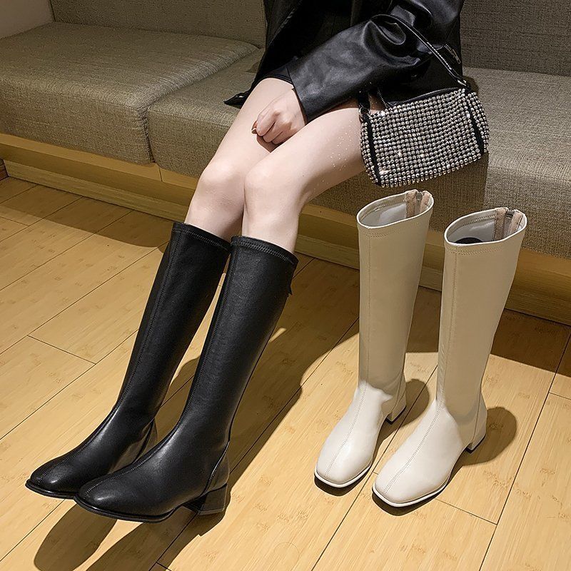 Over-The-Knee Boots for Women 2025 Autumn and Winter New Internet Celebrity High Knight Boots Slimming Look Knee Boots Rear Zipper Low Heel Boots