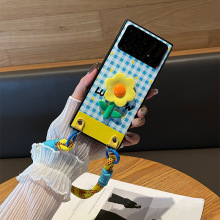 小清新花朵适用小米MIX Fold4手机壳保护套新款手提挂绳MIX Fold3折叠屏全包MIXFold2创意蓝格纹潮牌防摔外壳