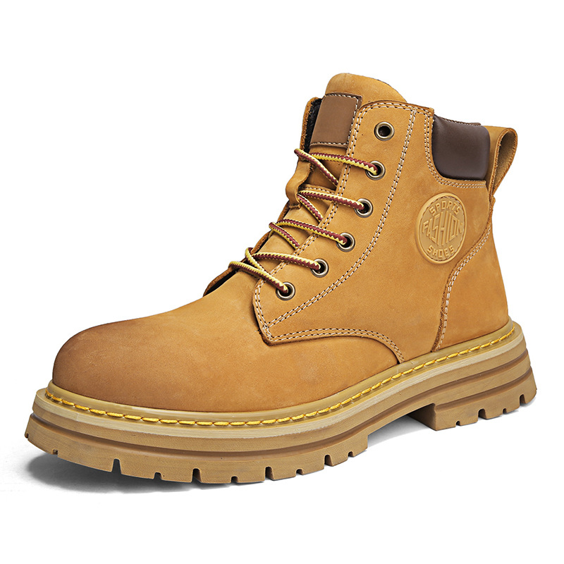 Bottes de travail en cuir britanniques montantes pour hommes, bottes d'extérieur antidérapantes et résistantes à l'usure pour le désert, grandes bottes jaunes pour hommes_voghion.com