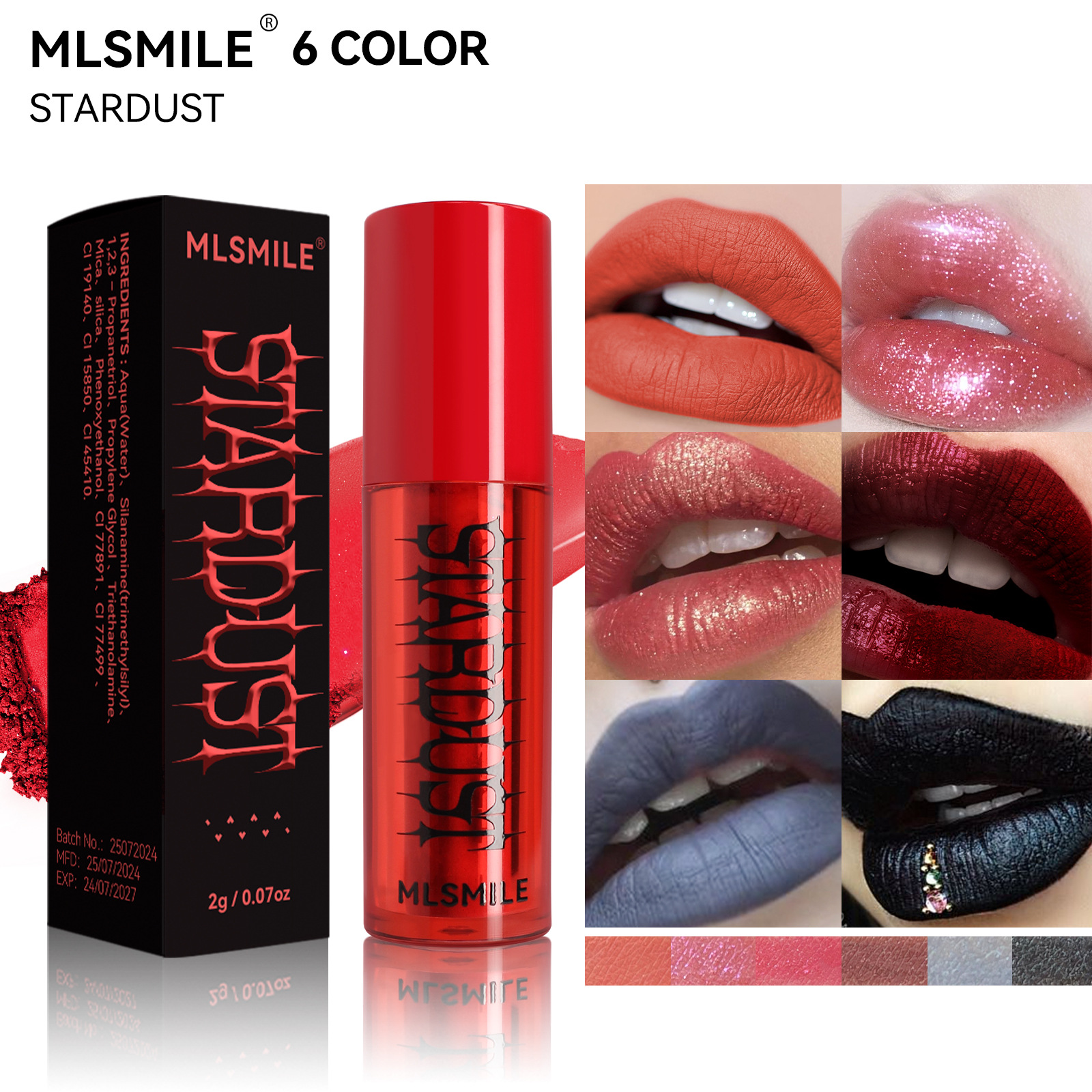 Cross-Border New Product Matte Pearlescent Lipstick Powder Foreign Trade Fine Glitter Lip Gloss European and American Halloween Makeup Matte Velvet Lipstick