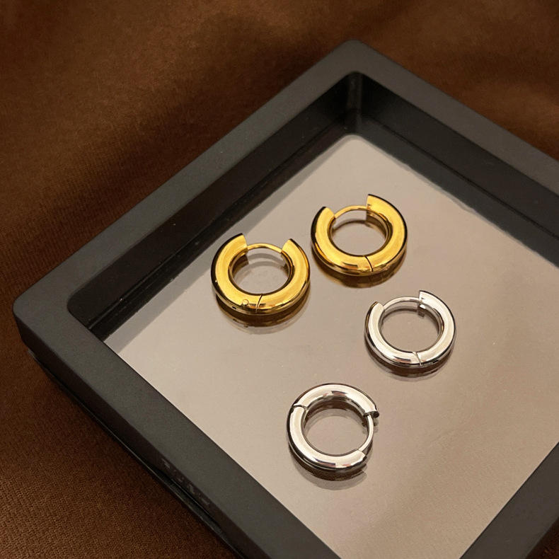 18K Gold Plated Plating Material 1 Pair Fashion Geometric Polishing Plating Titanium Steel 18K Gold Plated Earrings