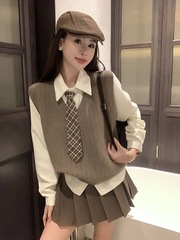 2025新款秋季小众设计感高级感气质短裙三件套马甲女小个子套装潮