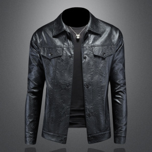 Spring and Autumn New Korean Motorcycle Leather Men's Trendy Fashion Casual All-match Slim-fit Leather Jacket Coat 7623