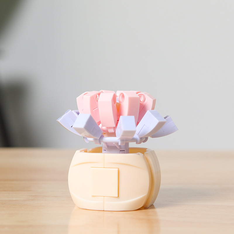 JAKI Jiaqi bloques de construcción suculenta olla montaje decoración interior simulación flor planta juguete lindo regalo la muchacha