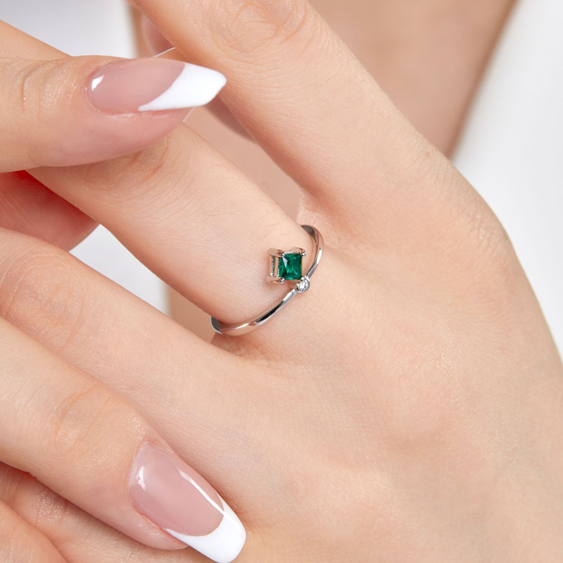 Fashion Rhombus Silver Plating Inlay Zircon Open Ring 1 Piece