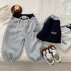 儿童卫裤男棉质2025秋季装新款小童字母休闲裤拼色宝宝长裤女新款