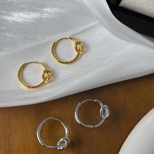 French style metal knotted round earrings high-grade niche design retro plain ring earrings earrings for women