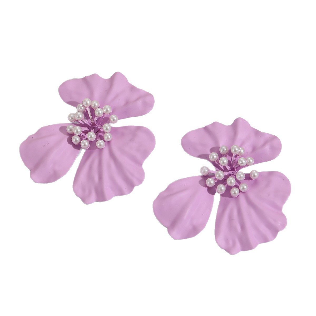 Pendientes de flores grandes con pintura en aerosol de color caramelo de moda europea y americana Pendientes de flores grandes con incrustaciones de perlas exageradas de moda