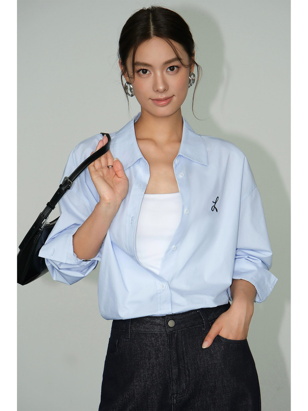 NEVA HU 白色长袖衬衫女宽松2025新款刺绣设计感小众韩版百搭衬衣|undefined