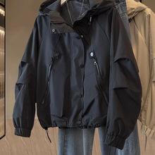 大码300斤胖高级感宽松防风夹克棒球服女春秋网红连帽冲锋衣