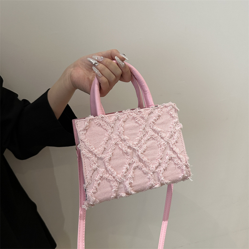 2024 nuevo estilo simple de moda de transporte de gran capacidad de tela de Oxford de diamante de verano bolso de hombro pequeño bolso de mujer