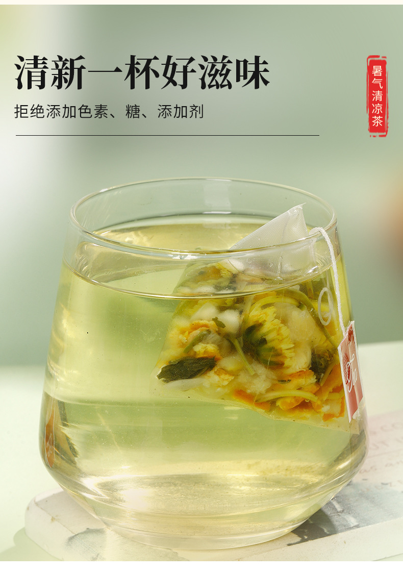 Summer Heat Cooling Tea (暑气清凉茶) — Mint, Honeysuckle & Tangerine Peel Herbal Blend, Cold-Brew Flower Tea in use