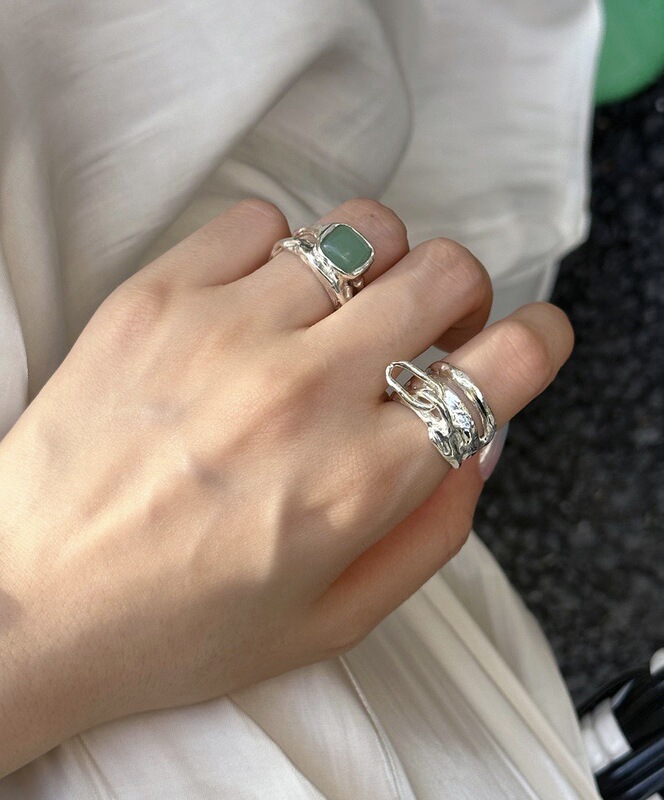 Greek Handmade Texture Multi-layer Linear Square Ring Ring Niche ins Style Personality Design Finger Ring Tail Ring