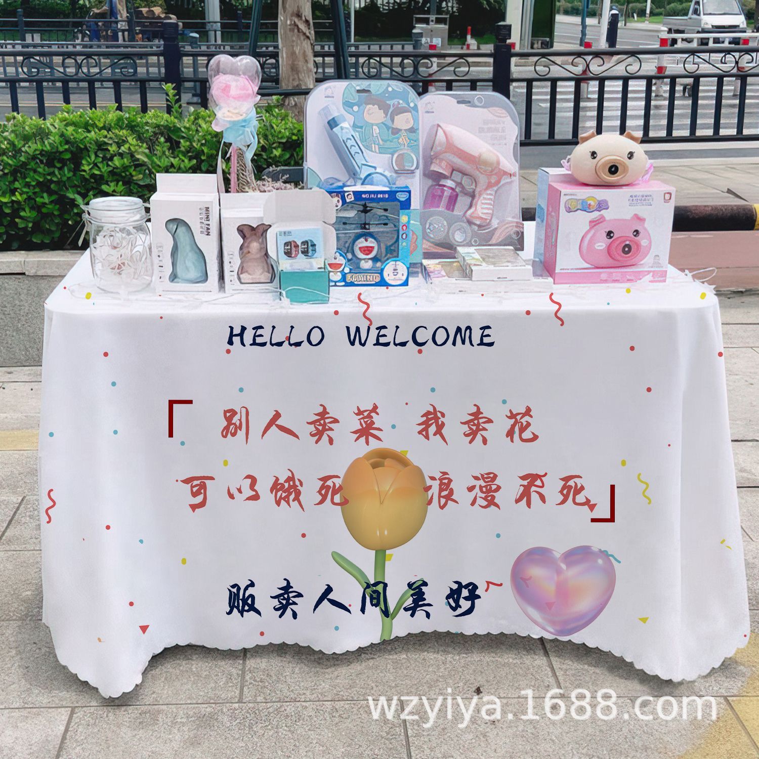 Venta de flores publicitarias publicidad mercado nocturno puestos de mesa tela carro mesa tela tela de mesa acera