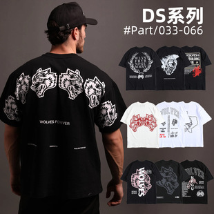 Europe and the United States DS Wolf Head Fitness American T-shirt Heavy plus size Cotton Crewneck Short Sleeve Printed Iron Jacket 033-066