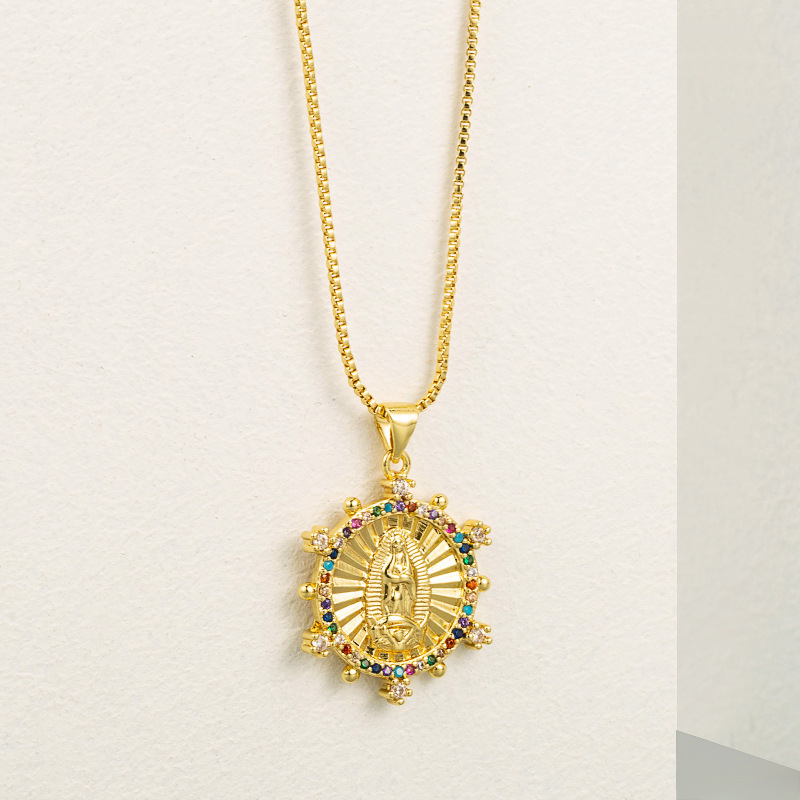 Grohandel Schmuck Jungfrau Maria Anhnger Kupfer eingelegte Farbe Zirkon Halskette nihaojewelrypicture4
