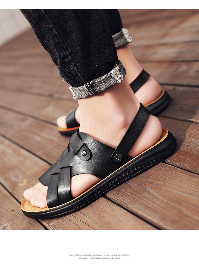 Dép sandal nam quai ngang hở ngón đế mềm thoáng khí chống trơn trượt cỡ lớn — Nâu Đen, vàng nâu chi tiết 14