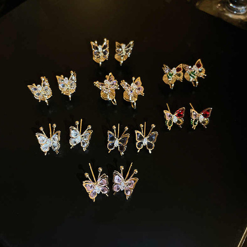 Zirconia Fresh Color Butterfly stud earrings with Instagram style, niche ear bone clip design earrings, sweet and cute, light luxury earrings.