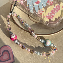 新款手工串珠手機鏈  韓國可愛甜美卡通星星粉色珠子ins手機掛繩
