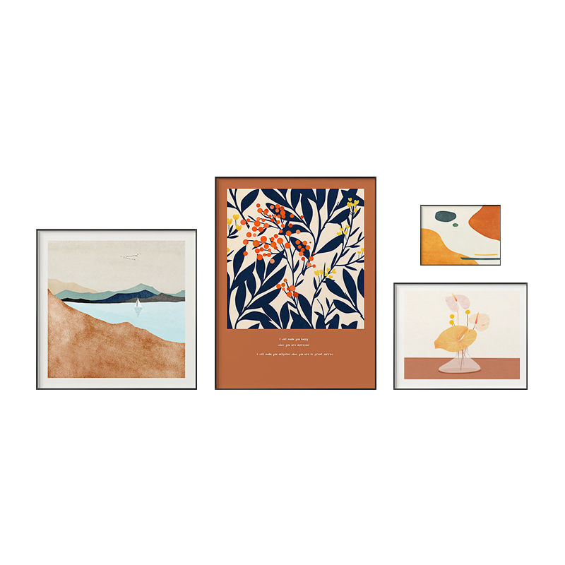 花の暮色北欧の客間の組み合わせはネットの赤い壁面の個性の抽象画のソファーの背景の壁の装飾画を掛けます。